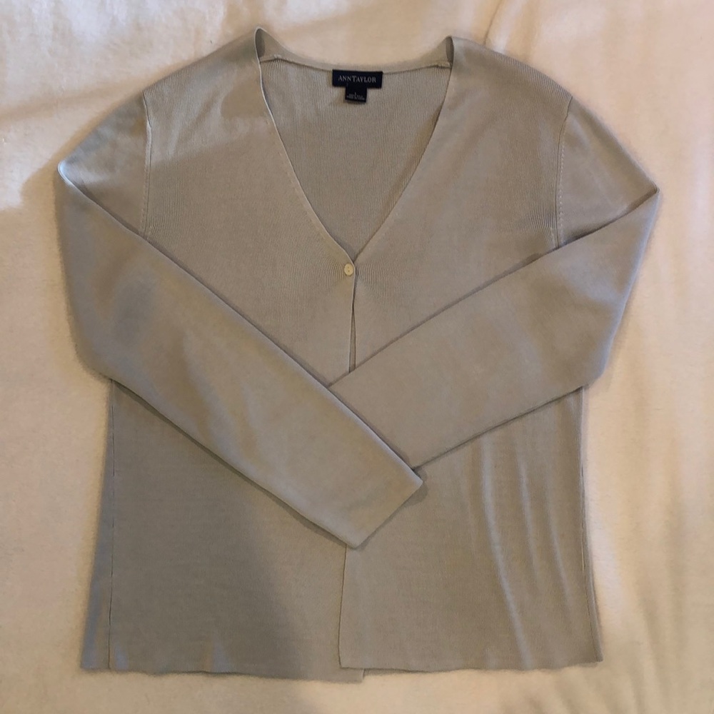 ann taylor grey mint green 100% silk cardigan ✨